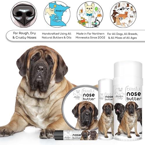 Image of The Blissful Dog Mastiff Nose Butter for Dry, Cracked Skin, Lick-Safe Dog Nose Balm with Moisturizing Shea Butter, Almond, Olive, and Essential Oils, Pet Supplies, Uncented, 1 oz.