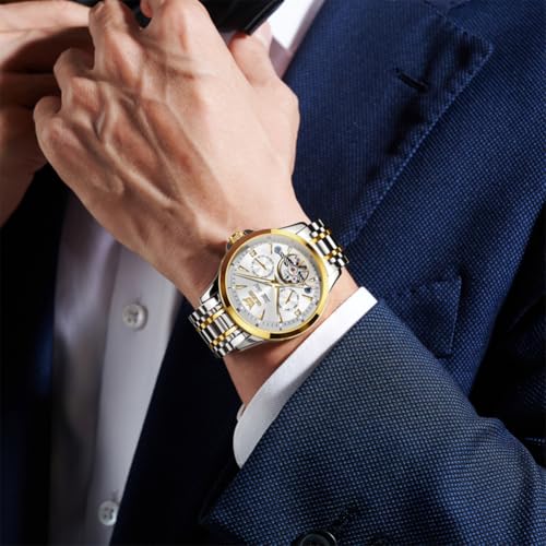 Image of OLEVS Automatic Watches for Men Luxury Skeleton Multi-Function Mechanical Watch Self Winding Date Waterproof Luminous Mens Watch