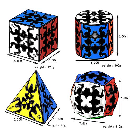 Yealvin Gear Speed Cube Set, Gear Puzzle Cube Bundle of Gear Pyraminx Cube 3x3 Gear Cube Gear Cilíndrico y Ball Cube Puzzle Juguetes 4pcs