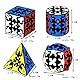 Yealvin Gear Cube Set 4 Pack Geschwindigkeits-Würfel-Bündel Gear Ball Cube 3x3 Gear Cube Pyraminx Gear Cube und Zylinder Gear Cube Brain Teaser Zauberwürfel Set