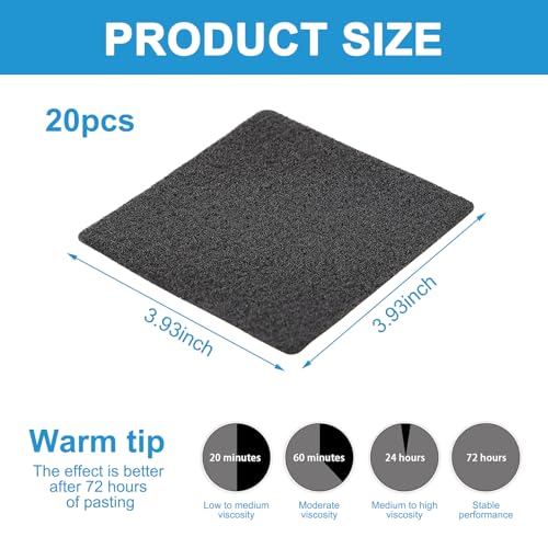 Image of 20 PCS Hook and Loop Patches, 3.93x3.93 Inch Hook and Loop Strips with Adhesiv, Non Slip Rug Pads Gripper, Washable Dual-Sided Adhesive Pads for Home School Office and Classroom Use (Black)