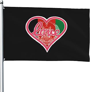 I Love Afghanistan Flag Pink Heart White Border Double Sided Mirror Printing Vivid Color and Fade Proof Outdoor Flag 4X6FT Banner Durable Yard Flags Decoration For All Seasons