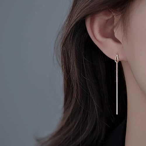 Miniatura 2 de SLUYNZ Aretes de cadena de plata de ley 925 para mujeres, adolescentes, aretes largos colgantes, aretes de línea con borla