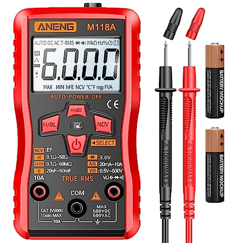 Aneng Digital Multimeter Tester Trms 6000 Counts Auto Ranging Amp Ohm Voltmeter Measures Nvc,Ac Dc Voltage,Current,Continuity,Doide,Resistance,Household Outlet And Automotive Electrical Tools #TOP12
