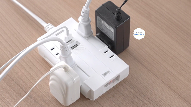 Amazon.co.jp: サンワダイレクト 電源タップ 6個口 回転式 2m USB付き