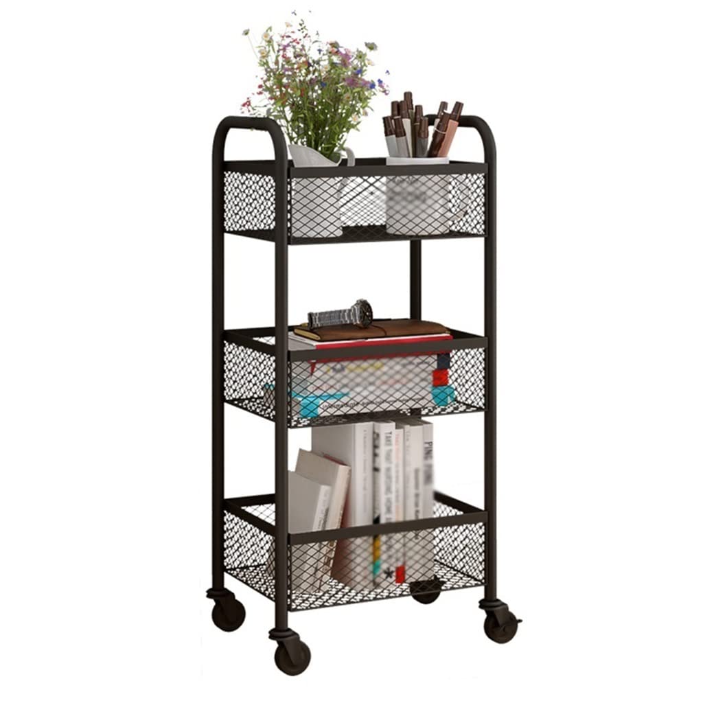 Slide Out Storage Cart,3 Tier Bathroom Storage Organizer Rolling Utility Cart,Mobile Shelving Unit Organizer Trolley,Kitchen Metal Storage Cart with Wheels,Easy Assembly ( Color : Nero , Size : 3 Tier