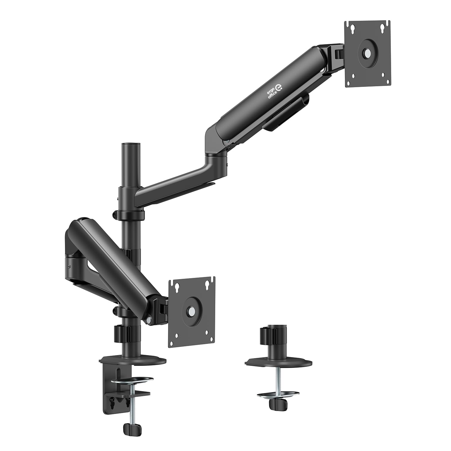 Supporto per 2 monitor Ergo Office (17-32 pollici), doppia molla a gas, VESA 75 x 75, 100 x 100, 2 x 10 kg, regolazione in altezza, rotazione, inclinazione, montaggio sul piano del tavolo (nero)