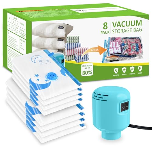SZO Sacchetti sottovuoto per piumoni con pompa elettrica 8 pezzi (4 jumbo, 4 grandi) Viaggio...