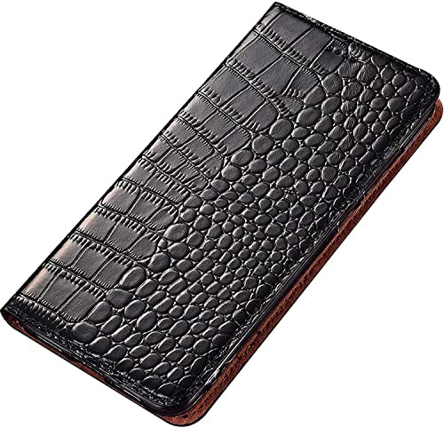 Étui en cuir véritable pour iPhone 14 Pro Max style crocodile Svart