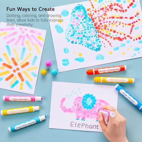 Shuttle Art 15 Glitzer Dot Markers, Kinderstifte auswaschbar, Bingo Marker, Stempelstifte für Kinder zum Malen & Bingo Painting Set, Bingo Dabber Pen mit ungiftiger Wasserbasis Tinte, Punkt Marker Set
