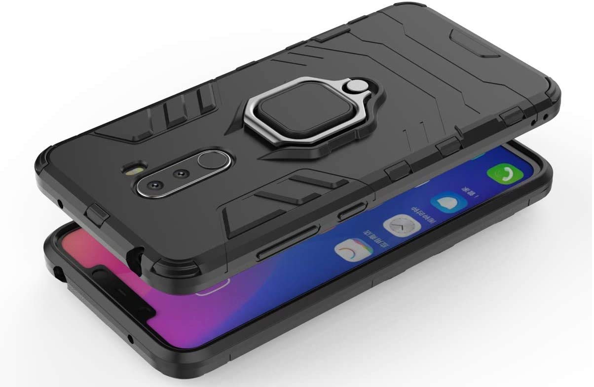 FitSmart Protective Rugged Hybrid Robot Armor Hard Back Cover Kickstand Case for Xiaomi Poco F1 - Black