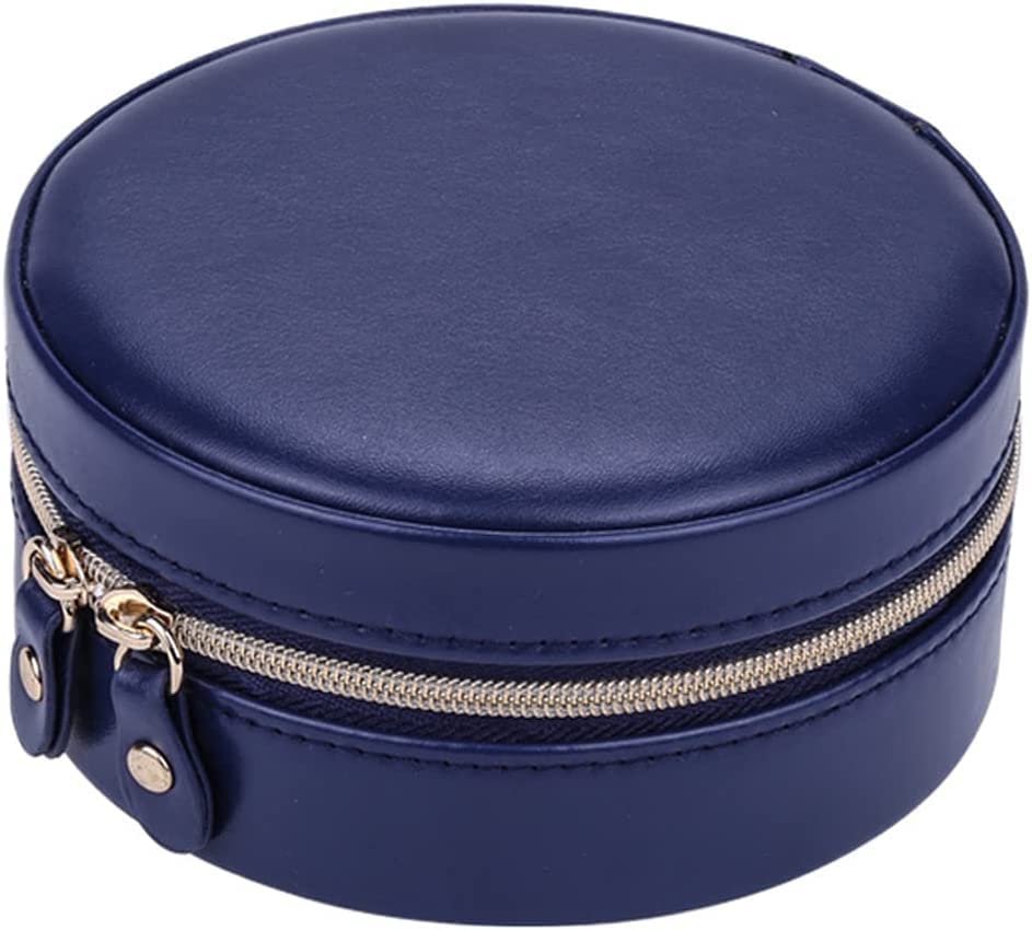 SHREYAGN Ring Storage Box,New,Round Portable Jewelry Box Pu Skin Sweet Small Fresh Zipper Earrings Necklace,Blue,Standard