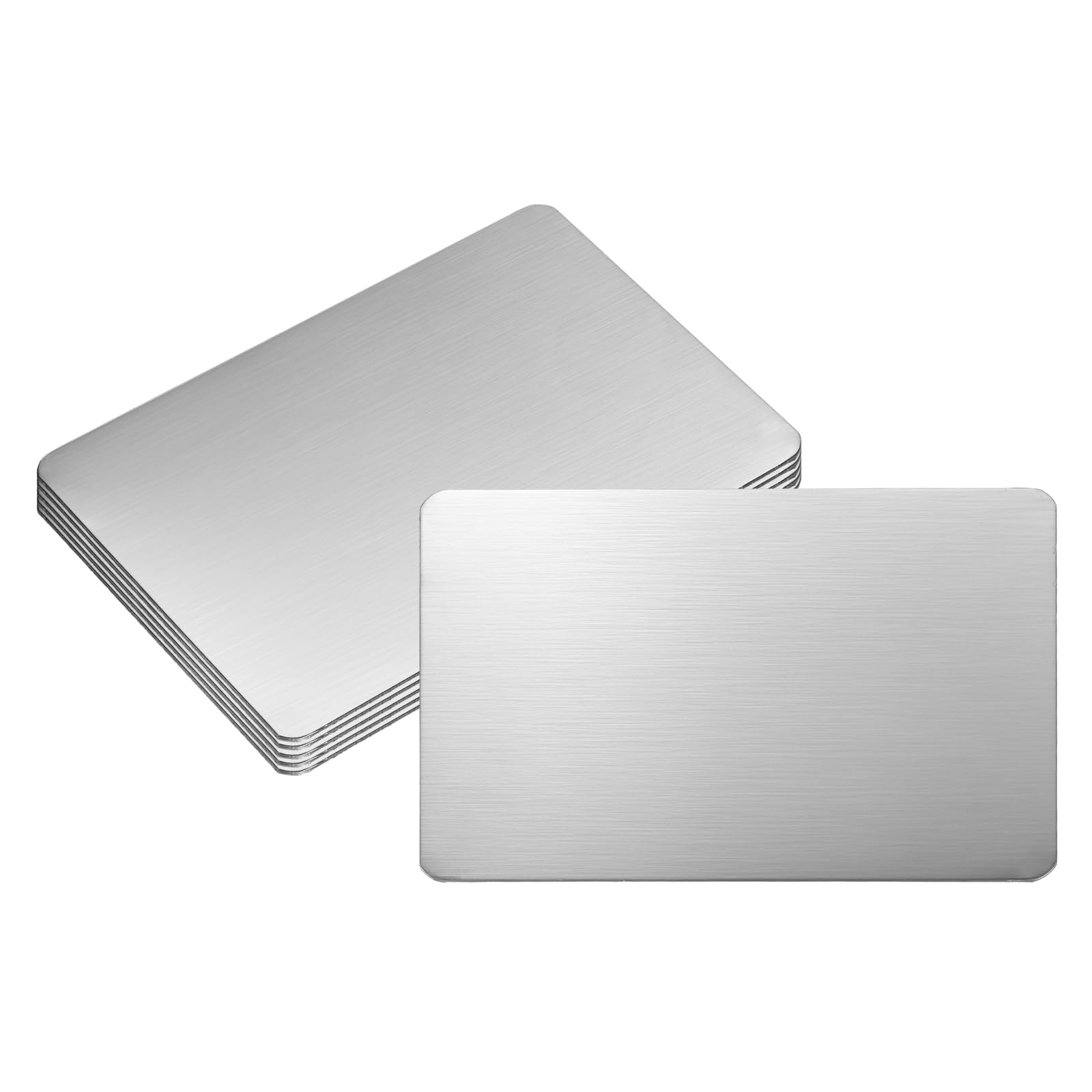 PATIKIL 6Pcs Blank Name Plates, 4.3 x 2.8" Rectangle 304 Stainless Steel Brushed Engraved Plate Custom Laser Engraving Blank for Personalized Nameplate Home Office DIY, Silver