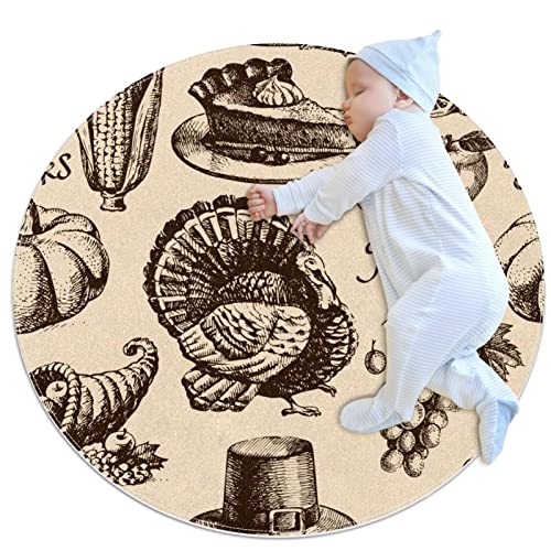 Tapis de sol dinde de Thanksgiving rond 1m pour chambre d'enfant - 2