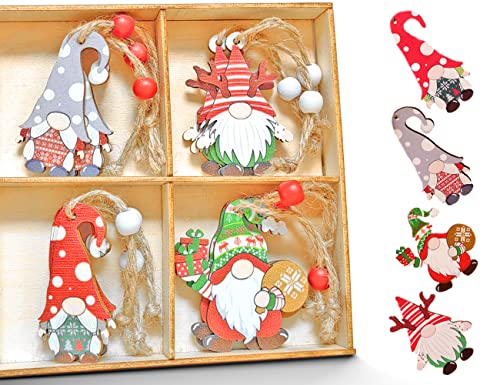 MOJINL 12 Stück Weihnachtsanhänger aus Holz, Weihnachtlicher Baumschmuck, Holz Weihnachtsdeko Baumbehang, Christbaumanhänger, Klein Figur Dekoanhänger Cover