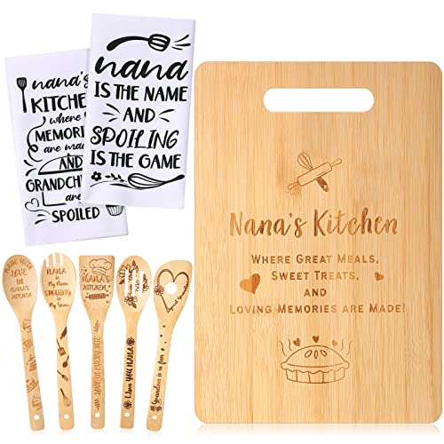 Gerrii-8-Pieces-Nana-Gifts-Set-Kitchen-Towels-Dish-Towels-Spoons-for-Kitchen-Cooking-Utensils-Cutting-Board-for-Christmas-Mothers-Day-Housewarming-Kitchen-Decoration