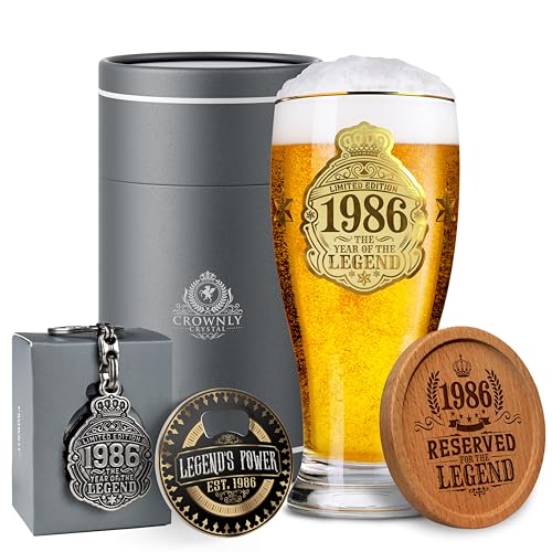 CROWNLY CRYSTAL® 1986 Regalo 40 Anni Uomo Bicchiere Birra 570 ml Personalizzato Compleanno Regali Personalizzati Idee Fidanzato Amica Per Lui