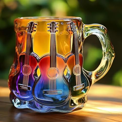 Gitarren Kunst Tasse, Kaffeetasse mit 3D-bemalter Gitarre zum Thema Musik, neuartiger Gitarren-Getränkebecher, Sammelgeschenk für Gitarristen,...