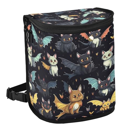 Image of MNSRUU Car Trash Can with Lid, Gothic Skull Cat Bat Car Trash Bag Hanging Organizers and Storage for Front Back Seat, Leak-Proof Trash Bin