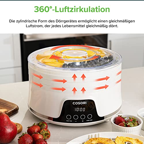 Foto von COSORI Dörrautomat für mehr Möglichkeiten, Food Dehydrator mit 5 stapelbaren und herausnehmbaren Tabletts, Einstellbare Höhe, Temperaturregelung(35-75℃), BPA-frei, 350W,Weiß