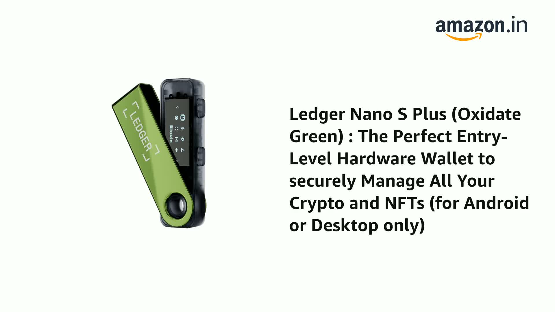 Hardware Wallet Ledger Nano S Plus Crypto (Oxidate Green) - Secure  Entry-Level Wallet For Crypto & NFTs Hardware Wallet For Crypto