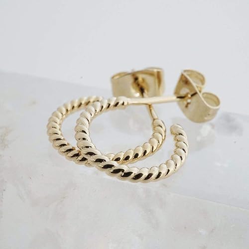 Miniatura 3 de HONEYCAT Pequeños aretes de aro de cuerda trenzada en oro, oro rosa o plata Joyería minimalista y delicada