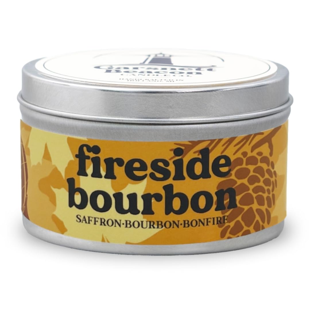 Fireside Bourbon Fall Scented Candle | Campfire, Bourbon, Saffron Scented | Great for Home, Office | 100% Natural Soy Wax - 30+ Hour Burn Time | Handcrafted in USA