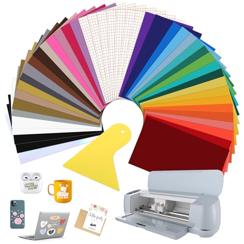 44 Láminas de Vinilo Autoadhesivas para Plóter - 30,5 x 20,5 cm - Incluye 7 Láminas de Transferencia para Cricut, Silhouette Cameo y Otros Plóter