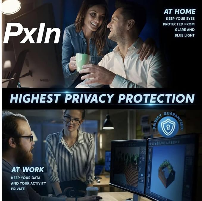Image of Pxin 13.3 Inch (16:10) Laptop Privacy Screen Filter - NO Eye Strain | Anti-Blue Light + Anti-Glare | No Dry Eyes | Privacy Screen Protector | Touch Screen Enabled