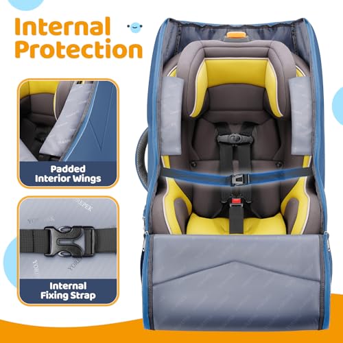 Image of YOREPEK Padded Gate Check Car Seat Travel Bag, Baby Travel Essentials | Shoulder Strap, Waist Strap, Padded Portective, PU Leather Wear-Resistant Bottom, Carseat Bag for Air Travel with Side Pocket