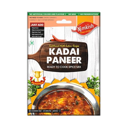 Image of Nimkish Kadai Paneer Masala 60g | Ready to Cook Spice Mix, Complete Premix | Spices Herbs Tomato Powder Onion Powder Garlic Dry Masala Mix Kitchen Pack