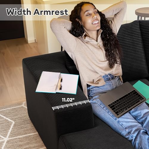 Image of HOOOWOOO Sectional L Shaped Couch,104 inch Assembly Free Modern Minimalist Sofa,Extra Deep Large Sofa Set,Corner Couch in A Box for Living Room(Right Chaise Black Corduroy Uphosted)