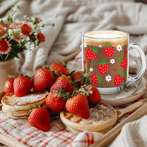 Taza de vidrio con diseño de fresa 12 oz miniatura 6