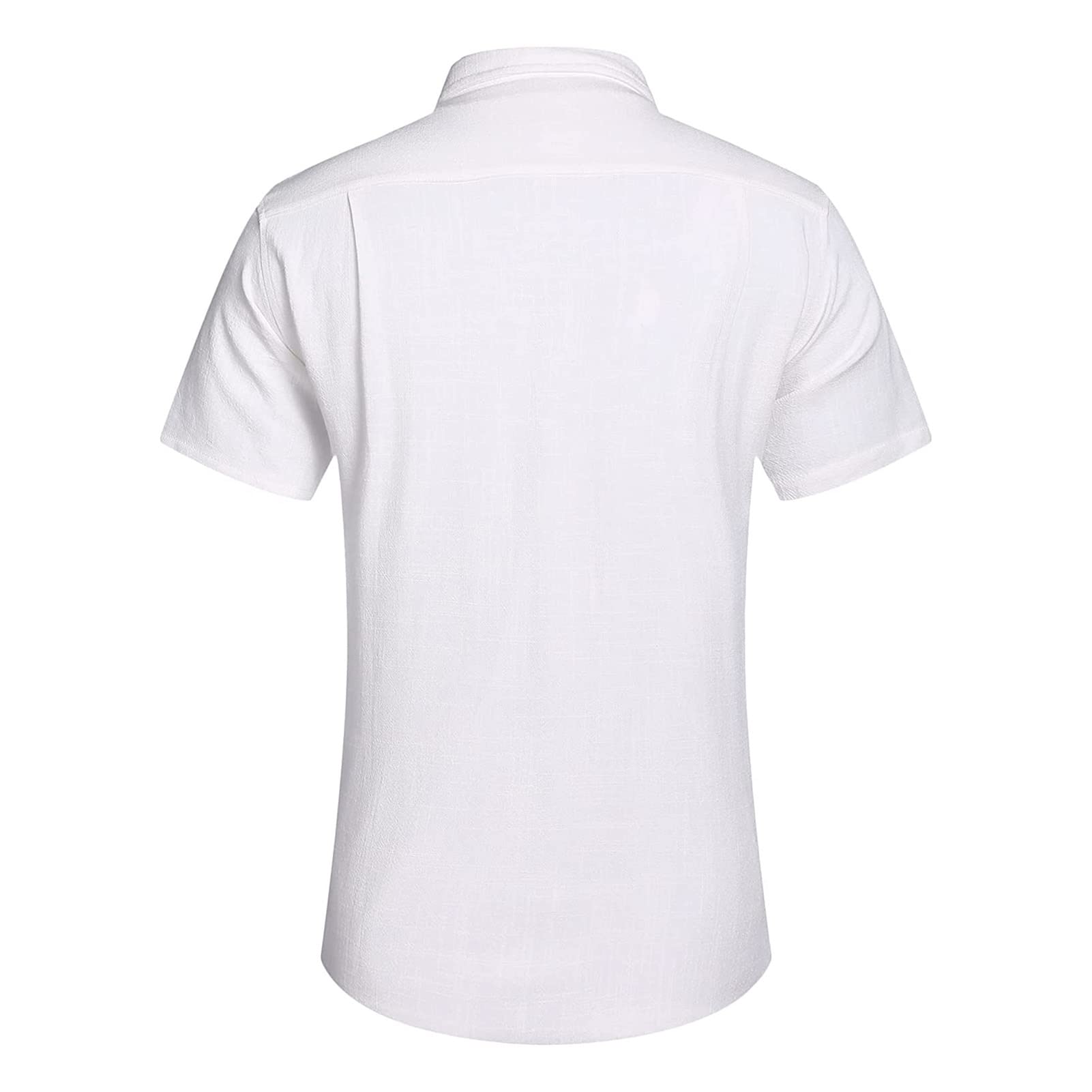 Men's Casual Linen Button Down Shirt Solid Short Sleeve Summer Beach Shirts Classic Fit Lightweight Blouses Tops (White,X-Large)