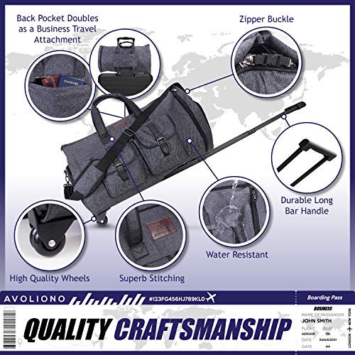 AVOLIONO Travel Bag Garment Bag Expandable Weekender Bag Wheeled Duffle Bag Convertible Hanging Suit Case Suit Bag for Men and Women