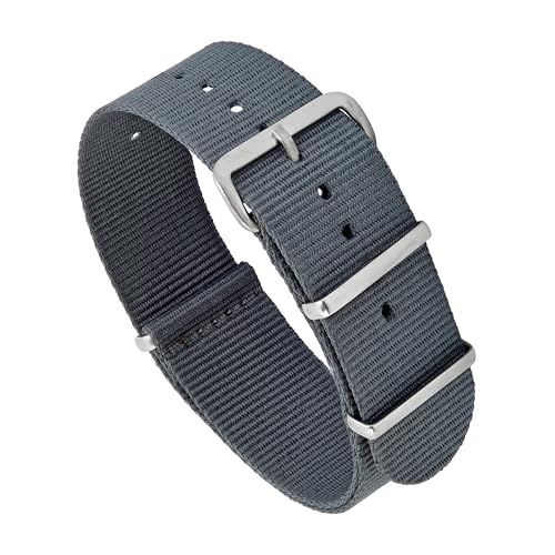 Vintage Time Watches | NATO Style Grey Watch Strap Band Military Army Stainless Steel Nylon Bracelet | 18mm 20mm 22mm 24mm (20mm)
