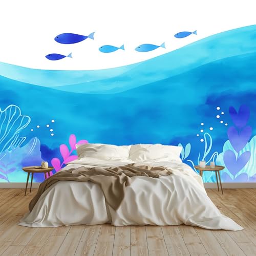 Papier Peint Dessin Animé Poisson Bleu pour Chambre Bébé - 3