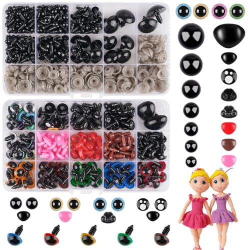 Weysoo Sicherheitsaugen für Häkeltiere, 690 Stück Amigurumi Augen und Sicherheitsnasen, Bunt Puppenaugen mit Unterlegscheiben, Knopfaugen zum Annähen - für Puppe,Plüschtier,Teddyaugen (6-22mm)
