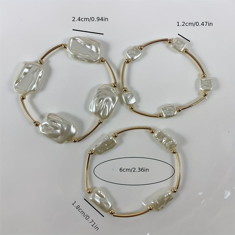 Chunky Pearl Bracelet For Women, 14k Gold Plated Chain Three Layer Stackable Exaggerated Bohemian Jewelry Gift - Image 5