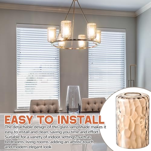 Image of Teenyyou 6 Pcs Amber Hammered Glass Shade Replacements for Pendant Light Fixtures Glass Lamp Shade Cover, 1-5 /8 Inch Fitter Base, 4 inchw x 6 inchh, Replacement Lamp Globe for Chandelier Wall Sconce