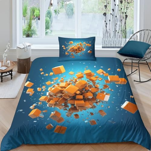 Housse de couette 135x200 rectangle 3D en microfibre avec taies