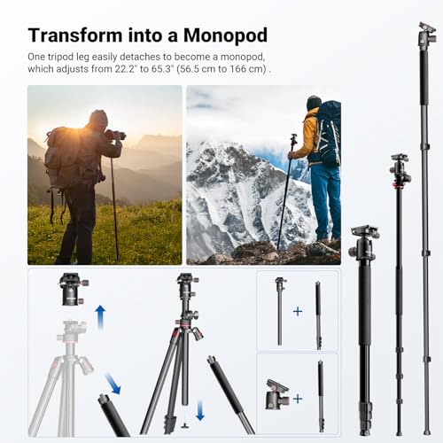Image of NEEWER Overhead Horizontal Camera Tripod Monopod with Ball Head & Flexible Center Column, 90 Inch Tall Metal DSLR Video Travel Stand, Arca Type QR Plate & Inverted Legs, Max Load 13.2 lbs, TP63