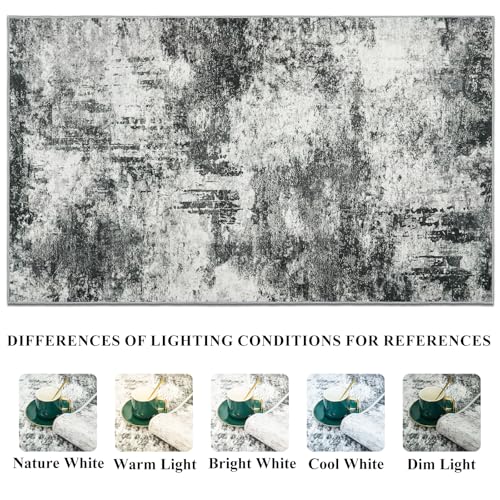 Washable 3x5 Abstract Area Rug - Large Living Room Area Rugs Modern Stain Resistant Indoor mat for Bedroom Dining Room Non Slip Rubber Backing Thin Super Soft Room Decor Floor Carpet 3x5 Black A