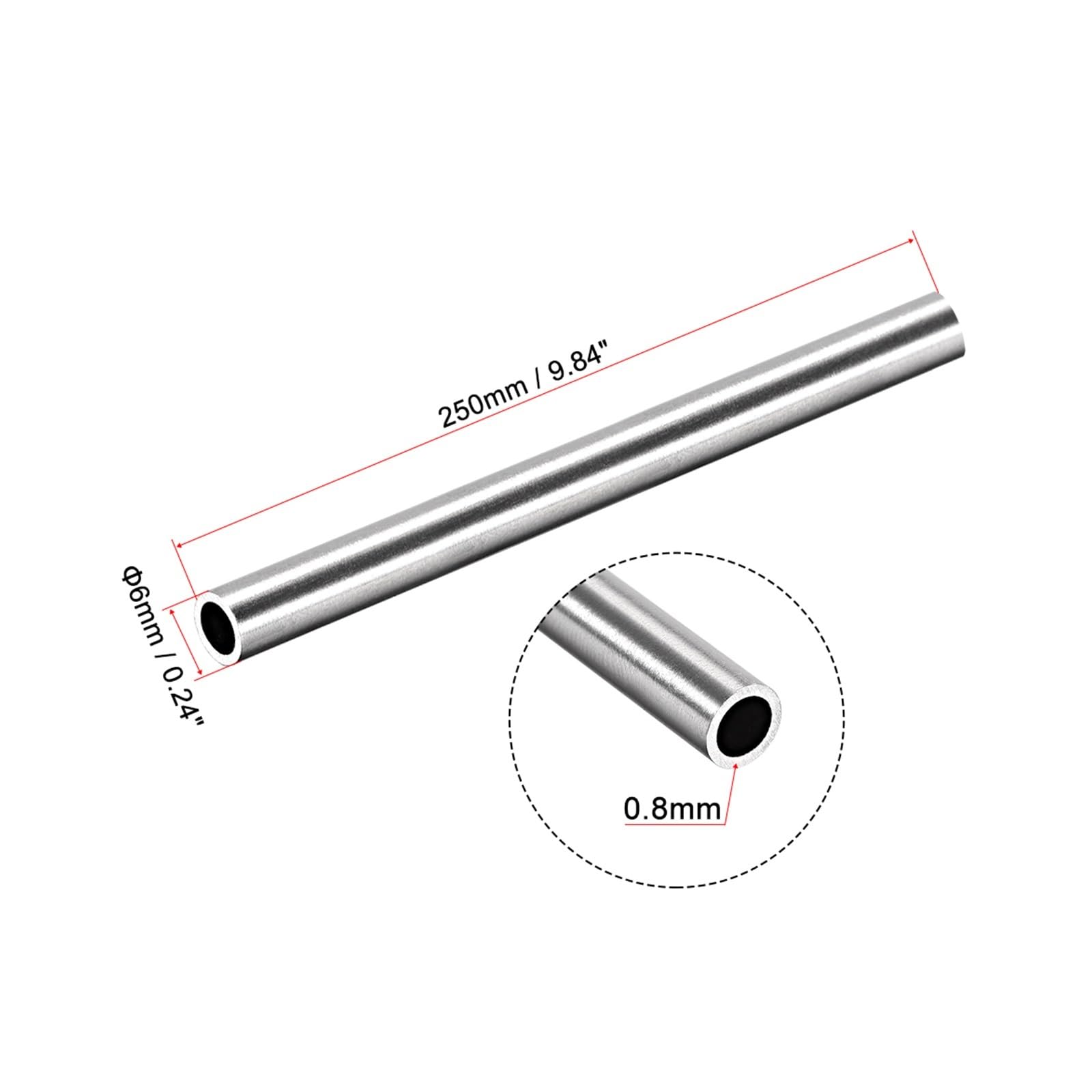 Kupferrohr, 2 Stück nahtlose, gerade Rundrohre aus Edelstahl 304 mit 6 mm, 7, 8, 9 und 10 Außendurchmesser, Länge 250(10mm x 0.8mm)