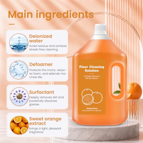 Image of 82 FL OZ /2.4 L Orange Floor Cleaning Solution Compatible with Dreame Cleaning Solution - Low Foam, Subtly Fragrant Floor Cleaner for All Wet /Dry Vacuum Mop Cleaner & Robot Vacuums with Mopping
