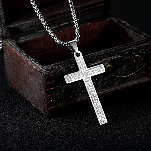 Rehoboth Stainless Steel Lord's Prayer Cross Pendant Necklaces Bible Verse for Men or Women Chain 24 Inch Black Gold Silver2