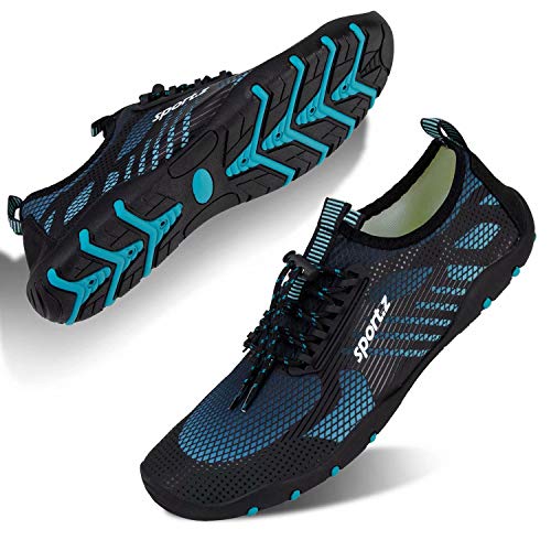 Strandschuhe Badeschuhe Wasserschuhe Herren Damen Schnell Trocknen Surfschuhe Schwimmschuhe Barfussschuhe Aquaschuhe(Schwarz Blau/V002,42 EU)