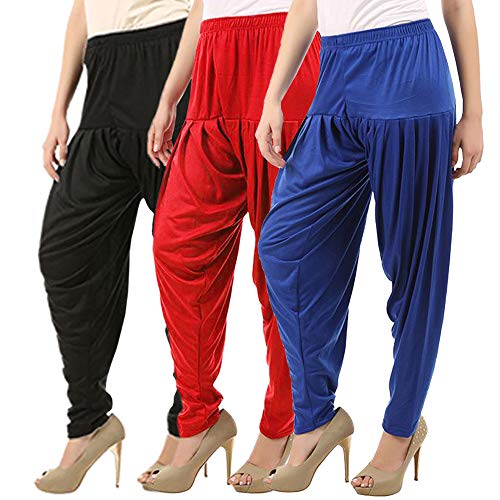 Image of Buy That Trendz Combo Offer (Pack of 3) Cotton Viscose Lycra Dhoti Patiyala Salwar Harem Bottoms Pants for Womens (White, Maroon, Black)