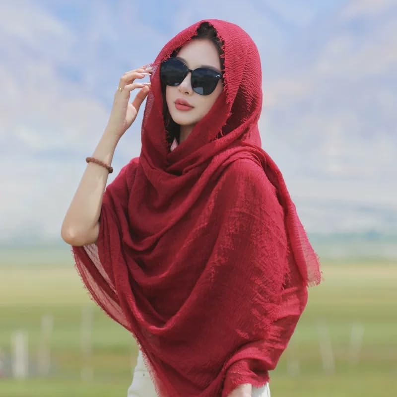 Febfim 6PCS Women Soft Cotton Linen Crinkle Scarves Shawl Fashion Muslin Ladies Priceable Hijab Head Scarf4