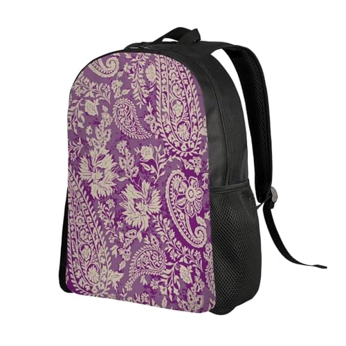 Travel Unisex Backpack Paisley Floral Violet 16Inch Durable Backpack Gym Casual Daypack for Women Men Gift2